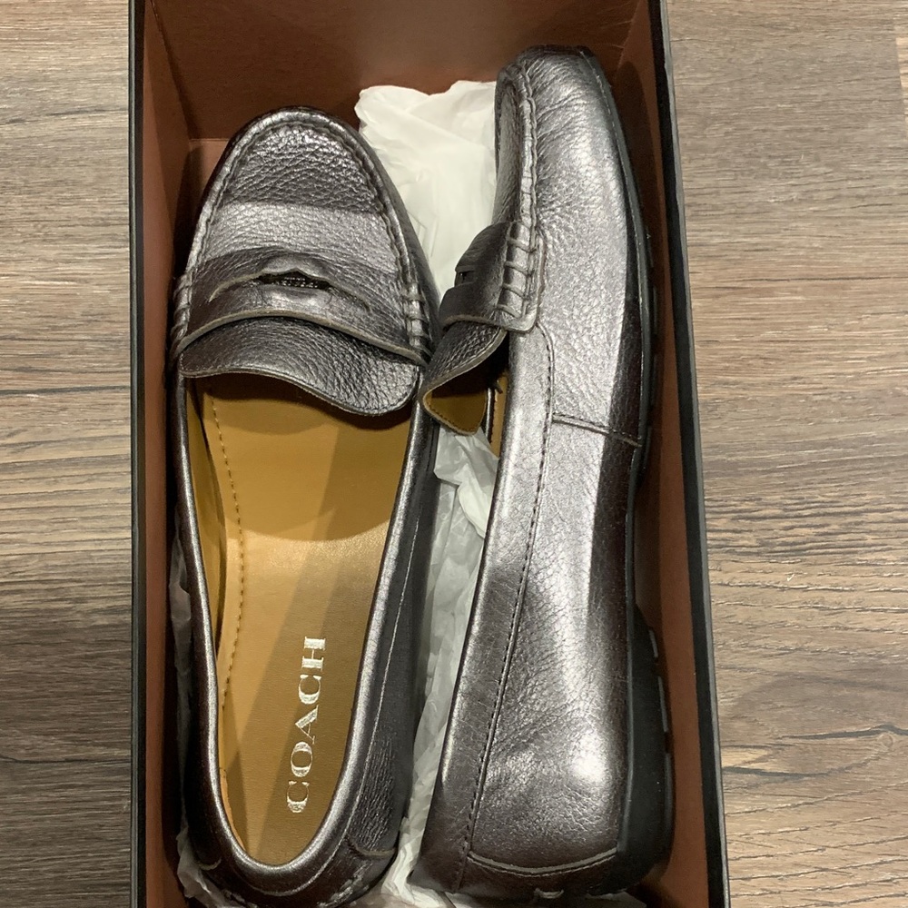 Coach Men's Metallic Gray Leather Loafers